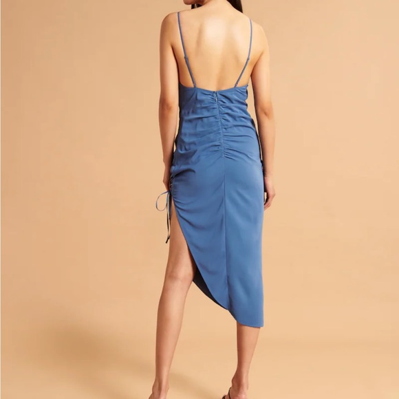 Abercrombie Blue Asymmetrical Cinched Midi Dress - Picture 2 of 9